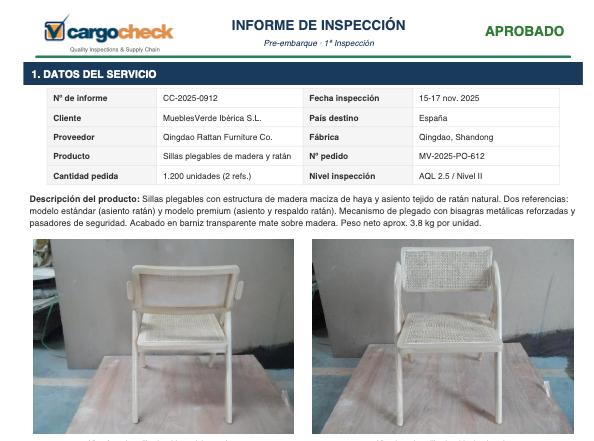 Informe de inspección aprobado — Sillas Plegables